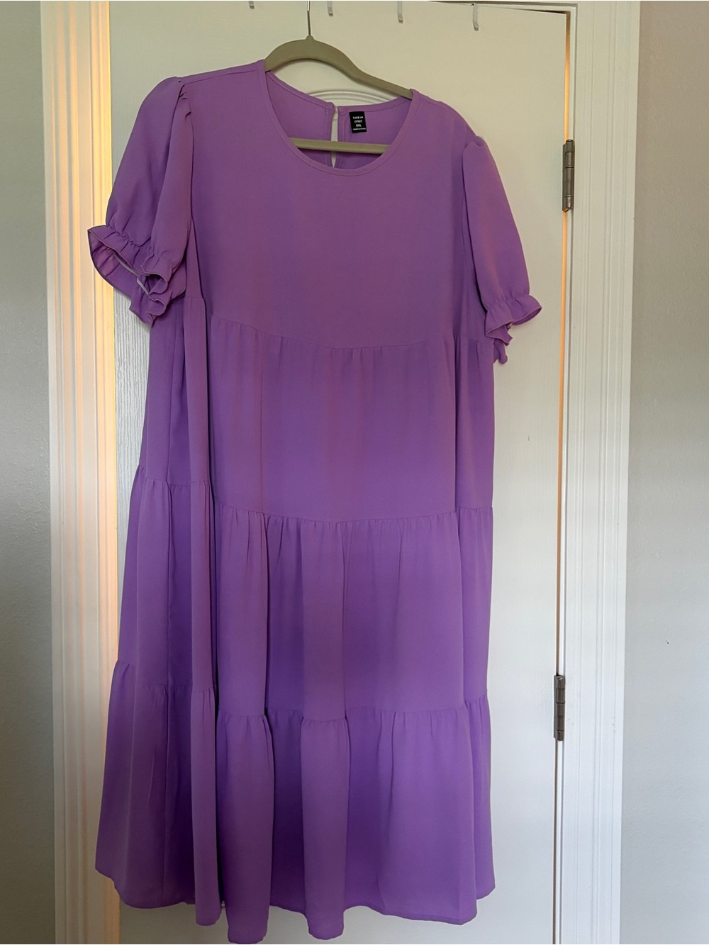 SHEIN Lavender Tiered Midi Dress with Puff Sleeves